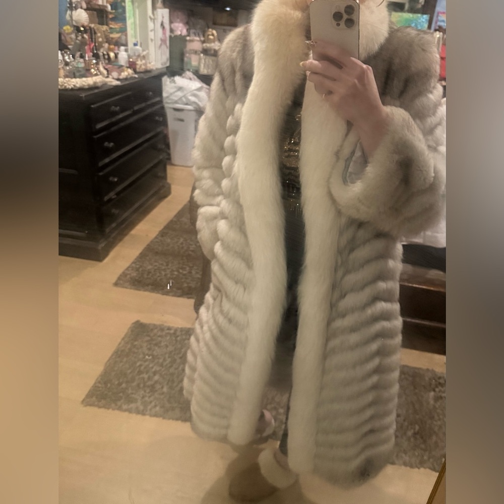 Blue fox and mink FULL LENGTH JACKET